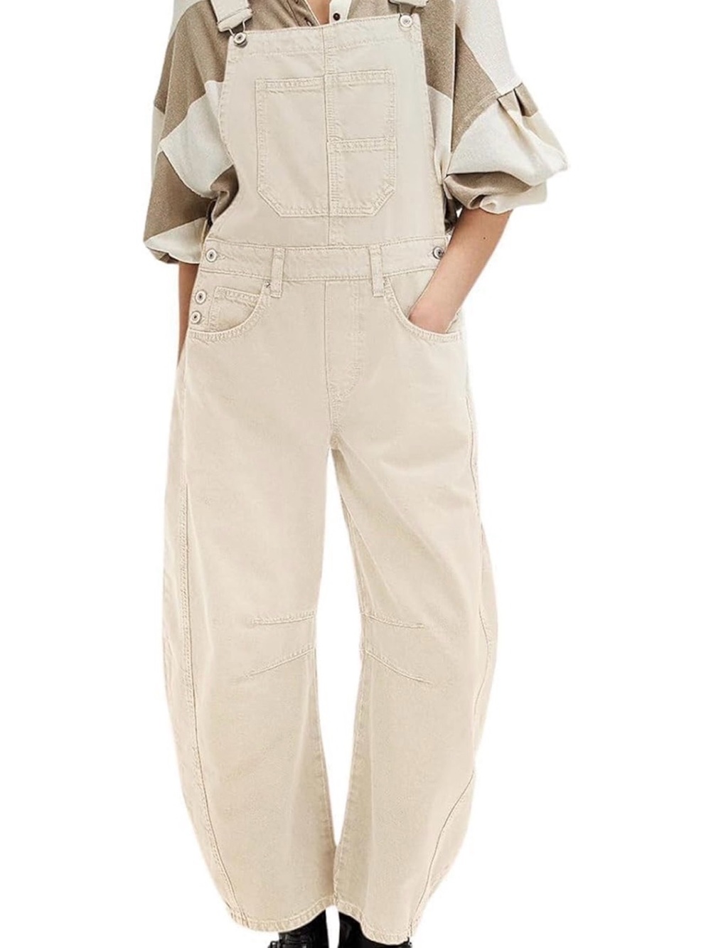 XS Women's Cream barrel Wide-Leg Denim Overalls